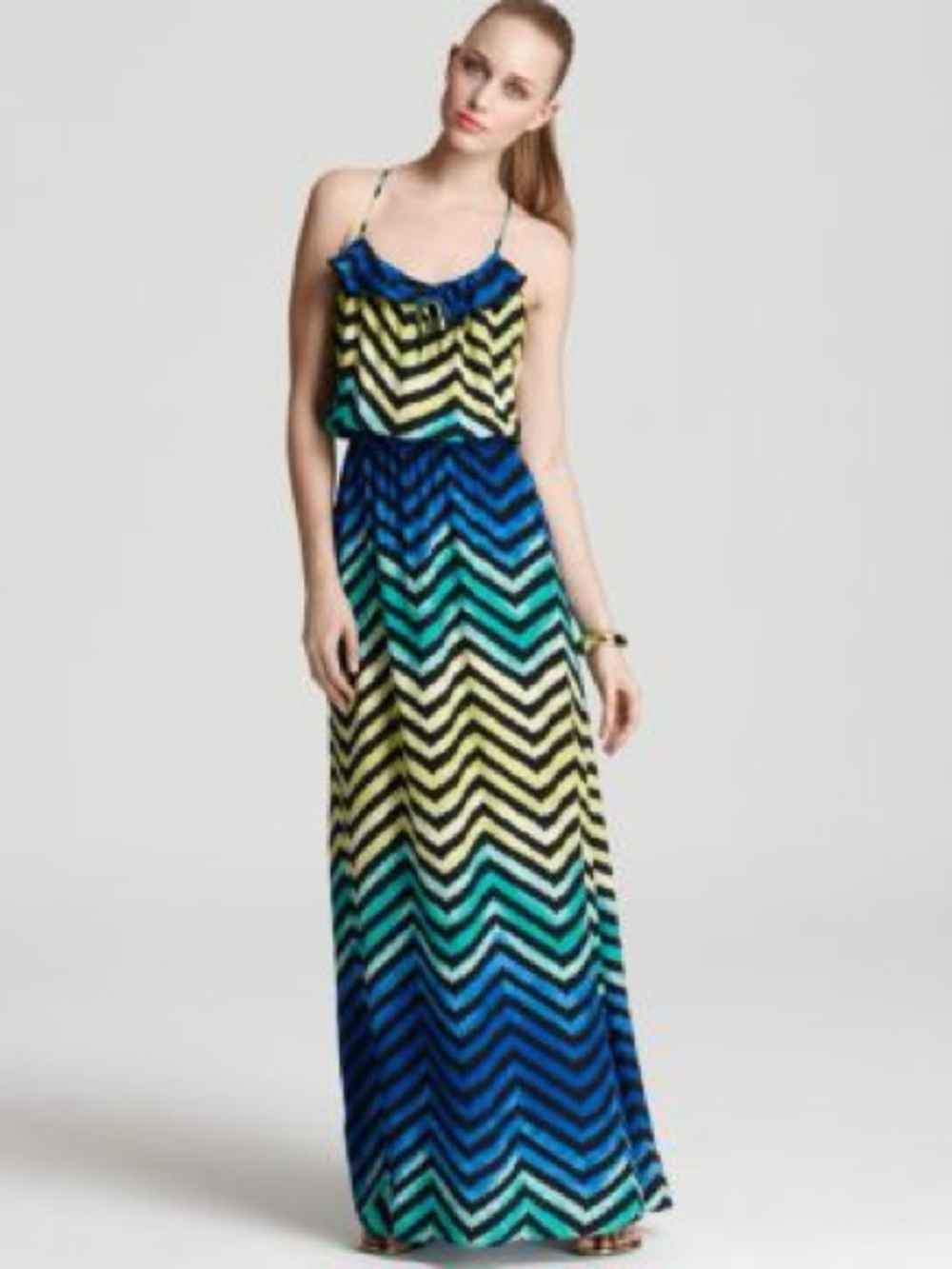 Parker Blue Chevron Ombre Maxi Dress with Spaghetti Straps